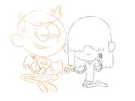 2021 artist:adullperson character:lincoln_loud character:lucy_loud half-closed_eyes hand_holding hand_on_cheek heart holding_object lucycoln on_knees pentagram sitting sketch smiling spread_legs wings // 1200x900 // 212KB