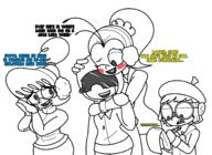 alternate_outfit artist:juicyunknown beret big_breasts blushing character:kid_becky character:lisa_loud character:luan_loud character:lucy_loud dialogue earmuffs holding_object luancy pencil tagme wide_hips winter_clothes // 2000x1463 // 576KB