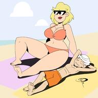 2018 artist:chillguydraws ass au:thicc_verse bare_breasts barefoot beach big_breasts bikini character:lincoln_loud character:rita_loud cleavage commission commissioner:btop1110 eyes_closed ritacoln smiling sunglasses swim_trunks swimsuit tagme thick_thighs towel water wide_hips // 3000x3000 // 842KB