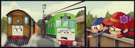 2022 artist:ruhisu character:adelaide_chang character:carlino_casagrande character:daisy_the_diesel_railcar character:toby_the_tram_engine tagme thomas_and_friends // 1280x455 // 135KB