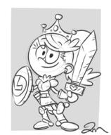 2021 armor artist:jose-miranda character:lola_loud crown heart holding_object holding_weapon looking_at_viewer shield sketch smiling solo sword // 840x1020 // 186KB