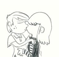 2017 artist:tmntfan85 character:lincoln_loud character:lucy_loud eyes_closed hand_on_shoulder kiss kissing lucycoln sketch // 625x604 // 157KB