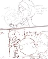 artist:pyg character:lincoln_loud character:nikki character:ronnie_anne_santiago comic dialogue hand_holding hoodie kissing nikkicoln sketch smiling tongue_out // 1000x1234 // 447KB