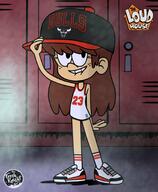 alternate_outfit artist:thefreshknight biting_lip character:lynn_loud chicago_bulls hat locker_room looking_at_viewer smiling solo source_request sportswear tagme text_on_clothing // 1681x2047 // 320KB