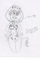 2017 animal_costume artist:julex93 character:rita_loud cow_ears cow_tail half-closed_eyes hands_on_hips heart looking_at_viewer sketch smiling solo // 350x513 // 42KB