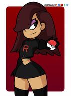 2021 artist:darco_loc character:taylor cosplay half-closed_eyes holding_object looking_to_the_side pokemon smiling solo team_rocket thick_thighs wide_hips // 877x1182 // 69KB