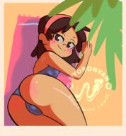 2022 alternate_outfit artist:nyoronyan ass beach blanket blushing cameltoe character:sid_chang looking_at_viewer lying on_side one_piece_swimsuit palm_tree shadow silhouette smiling solo swimsuit tagme text tree // 1623x1755 // 864KB