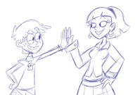 2015 artist:scobionicle99 character:luna_loud character:olga_pataki crossover hand_on_hip handshake hey_arnold looking_at_another sketch smiling voice_actor_connection // 648x454 // 116KB