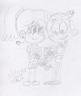 2017 artist:julex93 blushing character:lincoln_loud character:renee heart holding_object looking_down magazine reading reneecoln shaking sketch smiling // 469x551 // 56KB