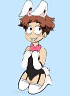 2017 artist:hellcakes blushing bunny_ears bunny_tail bunnysuit character:lane_loud genderswap on_knees solo thick_thighs wide_hips // 943x1280 // 144KB