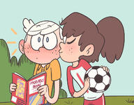 2020 artist:laugh-out-loud-house ball blushing character:lincoln_loud character:lynn_loud comic_book eyes_closed football holding_object kissing lynncoln shocked // 1280x1007 // 271KB