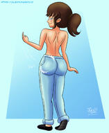 2021 artist:julex93 ass ass_smack big_ass blushing character:fiona half-closed_eyes looking_at_viewer looking_back smiling solo spanking text topless // 1800x2200 // 1.2MB
