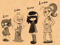 2021 artist:soulcentinel character:lisa_loud character:lola_loud character:luan_loud character:lucy_loud group lineup text // 1061x814 // 131KB