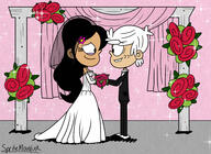 2019 aged_up artist:smvartist bouquet character:jackie character:lincoln_loud interracial jackiecoln looking_at_another smiling suit wedding wedding_dress // 1920x1402 // 501KB