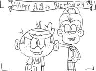2016 artist:perimity birthday character:lincoln_loud character:luan_loud looking_at_viewer sketch smiling text thumbs_up // 739x546 // 133KB