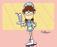 2016 alternate_outfit artist:fullhero18 character:polly_pain hand_on_hip hat ice_cream looking_at_viewer smiling solo waitress // 600x500 // 25KB
