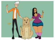 aged_up alternate_hairstyle animal artist:chillguydraws au:thicc_verse big_breasts character:hank_the_dog character:lincoln_loud character:ronnie_anne_santiago coloring commission dog original_character peace_sign shorts thick_thighs wide_hips // 3300x2400 // 973KB