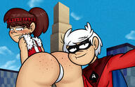 2022 ace_savvy artist:greenskull34 ass big_ass blushing character:lincoln_loud character:lynn_loud cheek_bulge cloud freckled_ass freckled_shoulders frowning half-closed_eyes leotard looking_at_viewer looking_back looking_down lynncoln rear_view selfie smiling smug superhero the_full_deck the_strong_suit // 2755x1798 // 3.7MB
