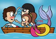 artist:monsterfan50 boat character:benny_stein character:luan_loud character:maggie looking_at_another mermaid monster_girl // 2293x1584 // 326KB