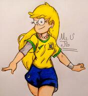 alternate_outfit artist:mculico brazil character:leni_loud looking_at_viewer smiling solo sportswear // 1937x2112 // 488KB