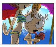 artist:thulevector00 beach beckycoln bikini character:becky character:lincoln_loud size_difference swimsuit tagme // 824x687 // 379KB