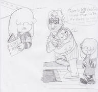 2016 artist:spotty-bee carrying character:lily_loud character:lucy_loud character:stanley_pines comic crossover crying dialogue gravity_falls sketch tears text // 1270x1191 // 545KB