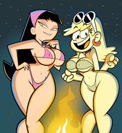 artist:grimphantom ass bare_breasts bikini character:leni_loud character:trixie_tang crossover fairly_oddparents half-closed_eyes looking_at_viewer night open_mouth smiling sunglasses swimsuit tagme // 3763x4096 // 895KB