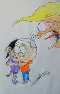 2016 angry artist:cirzchenatozamudio bloodshot_eyes character:lincoln_loud character:ronnie_anne_santiago crying donald_trump frowning hand_on_head hand_on_shoulder hug hugging looking_back open_mouth parody tears // 720x1118 // 345KB