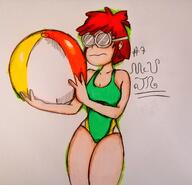 2021 aged_up artist:mculico ball blushing character:lisa_loud goggles holding_object one_piece_swimsuit solo swimsuit // 2190x2112 // 519KB