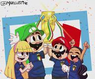 artist:marcustine background_character character:luigi character:mario character:ronnie_anne_santiago character:sweater_qt crossover soccer // 2400x2007 // 639KB