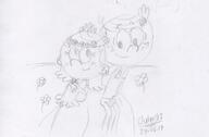 2017 arm_around_shoulder artist:julex93 blushing character:lincoln_loud character:lola_loud flower_crown flowers hand_on_shoulder hands_on_legs lolacoln looking_at_another sitting sketch smiling // 820x538 // 86KB
