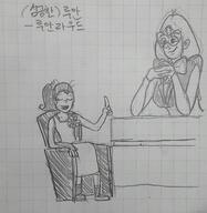 2017 alternate_outfit artist:ㄱㄹㅅㅇ character:luan_loud character:sardonyx crossover dress eyes_closed hand_gesture hands_together korean sitting sketch smiling steven_universe text // 1842x1890 // 2.0MB