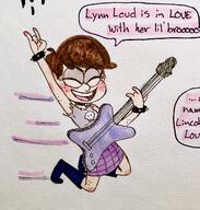 2017 artist:laugh-out-loud-house character:luna_loud dialogue eyes_closed guitar hand_sign holding_object lynncoln on_knees parody smiling star_vs_the_forces_of_evil // 1221x1280 // 526KB