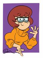 2020 artist:jose-miranda character:velma_dinkley looking_at_viewer scooby-doo smiling solo style_parody waving // 890x1200 // 83KB