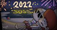 2022 arms_around_shoulders artist:louddefender ball beach character:lincoln_loud character:lynn_loud drool eyes_closed feet fireworks heart hug hugging lying lynncoln new_year on_back open_mouth saliva sleeping smiling sunglasses text water // 1283x683 // 76KB