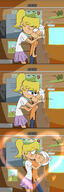 ! alternate_hairstyle alternate_outfit artist:extricorez artist:x3corez blushing character:lincoln_loud character:lori_loud comic golf hugging kiss kissing looking_at_another loricoln ponytail skirt sportswear // 400x1200 // 366KB