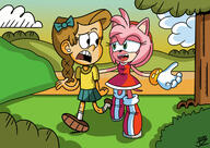 2020 artist:jake-zubrod character:amy_rose character:girl_jordan crossover looking_at_another sonic_the_hedgehog // 1280x906 // 206KB