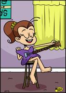 2020 artist:xierra099 chair character:luan_loud eyes_closed feet guitar holding_object instrument legs_crossed nude open_mouth sitting smiling solo // 857x1200 // 291KB