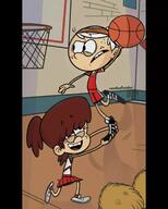 artist:louddefender basketball carrying character:lincoln_loud character:lynn_loud cheerleader cheerleader_outfit holding_object lynncoln sweat // 1080x1350 // 121.0KB