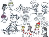 2016 artist:baryl background_character bikini cake character:bratty_kid character:leni_loud character:maggie character:party_goth character:rita_loud dialogue fusion group parody text the_simpsons // 800x600 // 378KB
