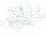 2016 arm_around_shoulder artist:justd3f character:lincoln_loud character:ronnie_anne_santiago dialogue raised_eyebrow ronniecoln sketch text // 988x765 // 171KB