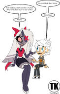 2023 angel artist:terrorking10 character:lincoln_loud character:vaggie crossover dialogue hazbin_hotel size_difference text // 827x1302 // 101KB