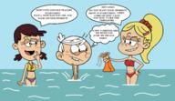artist:albergato beach bikini character:lincoln_loud character:paula_price character:polly_pain dialogue nude paulacoln pollycoln source_request swimsuit text thought_bubble // 1908x1108 // 329KB