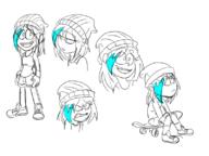 angry artist:patanu102 character:lina_loud half-closed_eyes looking_at_viewer looking_up love_child ocs_only original_character sad sitting skateboard smiling solo // 800x600 // 169.6KB