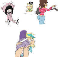 alternate_outfit artist:duskull ass big_ass character:fiona character:leni_loud character:lucy_loud character:luna_loud character:sam_sharp coloring saluna smiling thick_thighs wide_hips yuri // 2500x2437 // 1.0MB