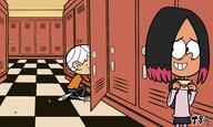 2021 artist:taki8hiro background_character character:highlights_qt character:lincoln_loud highlightscoln holding_object locker_room on_knees school shy tagme // 5000x3000 // 1.7MB