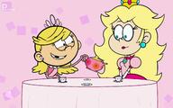 2021 artist:painfulhail character:lola_loud character:princess_peach crossover cup holding_object looking_at_another nintendo sitting smiling table tea_party teapot // 1280x800 // 86KB