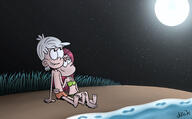 2019 aged_up agnescoln artist:band_of_cobras beach character:agnes_johnson character:lincoln_loud fanfiction:last_summer moon night sitting stars swimsuit water // 2709x1679 // 1.4MB
