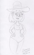 2017 artist:julex93 character:rita_loud half-closed_eyes hands_on_hips looking_at_viewer one_piece_swimsuit sketch smiling solo sun_hat swimsuit // 431x691 // 56.5KB
