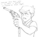 2017 angry artist_request character:lincoln_loud dialogue gun holding_gun holding_weapon solo // 800x657 // 113KB